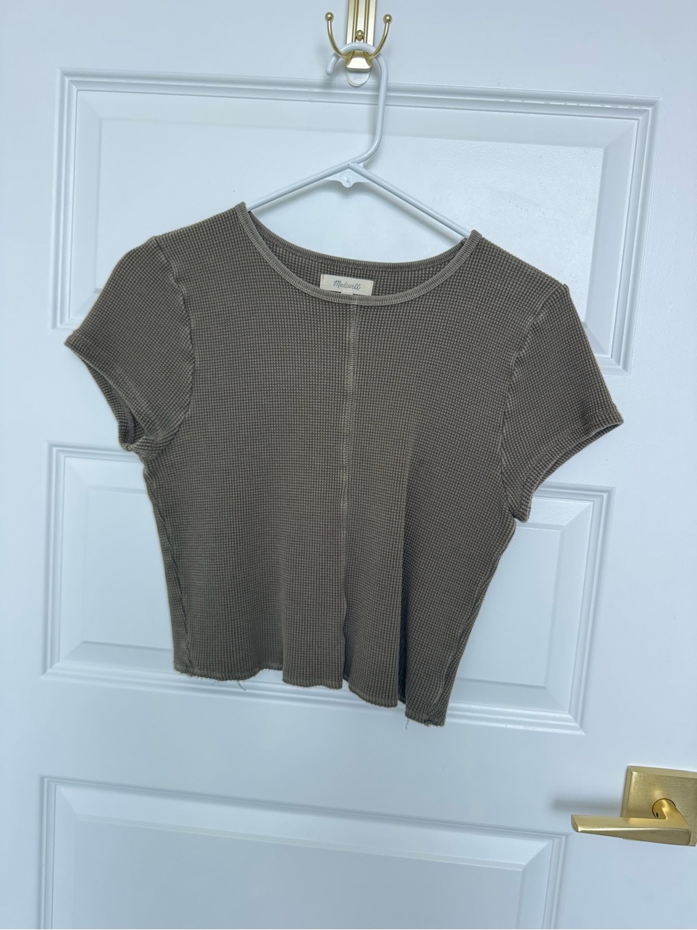 Madewell Waffle Knit Short Sleeve Crop Top - Taupe